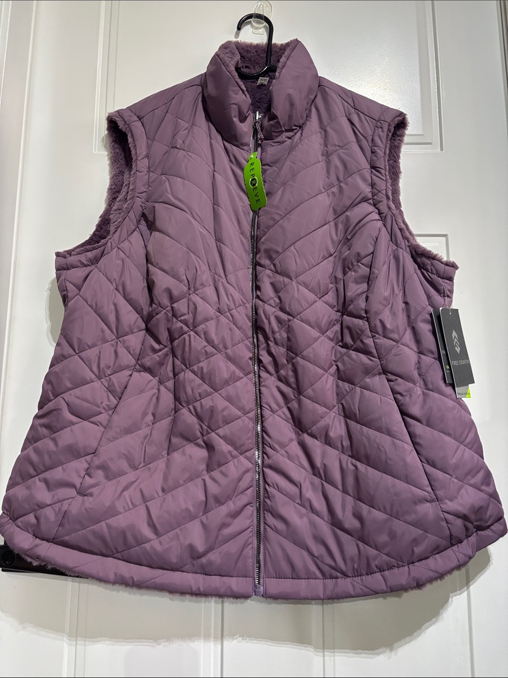 Free Country Reversible 2 in 1 wind resist quilted plush lined vest,pockets,warm